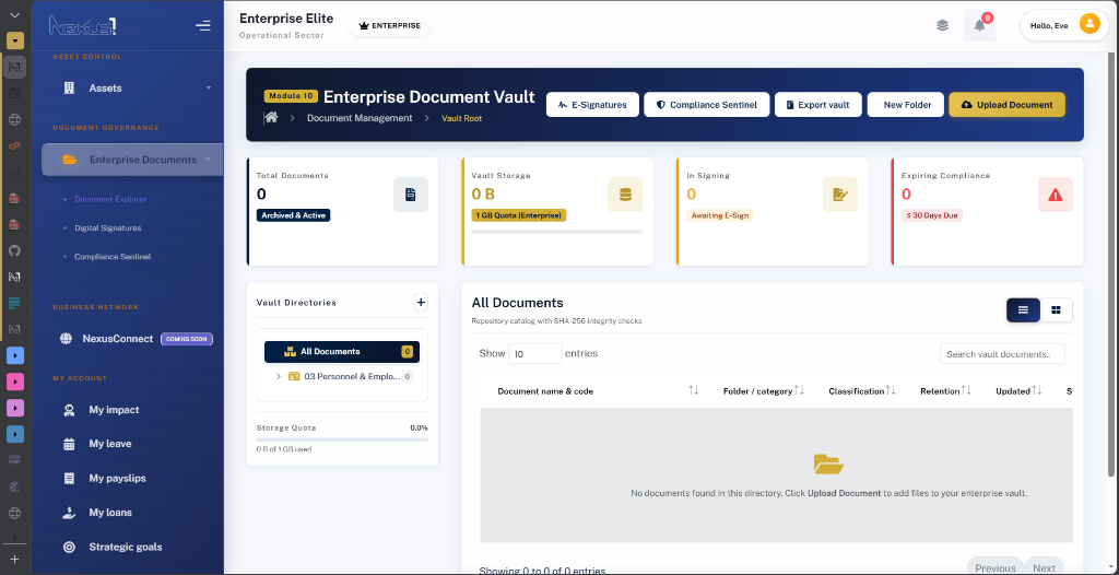 NexusOne Enterprise Document Vault & E-Signatures